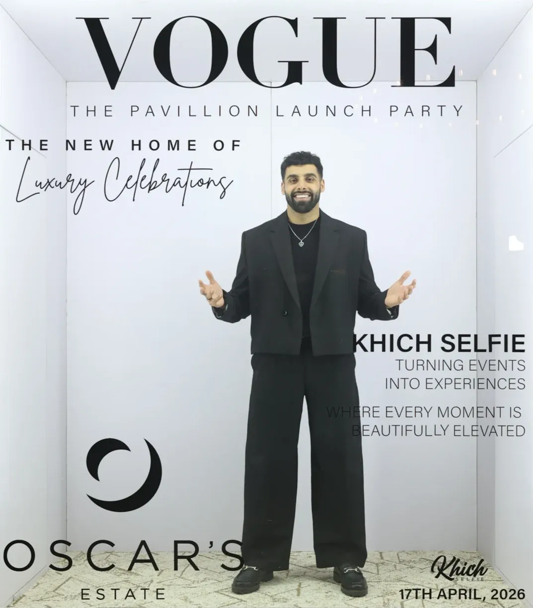 A 6 × 4 portrait magazine cover printed by the Khich Selfie Vogue Booth